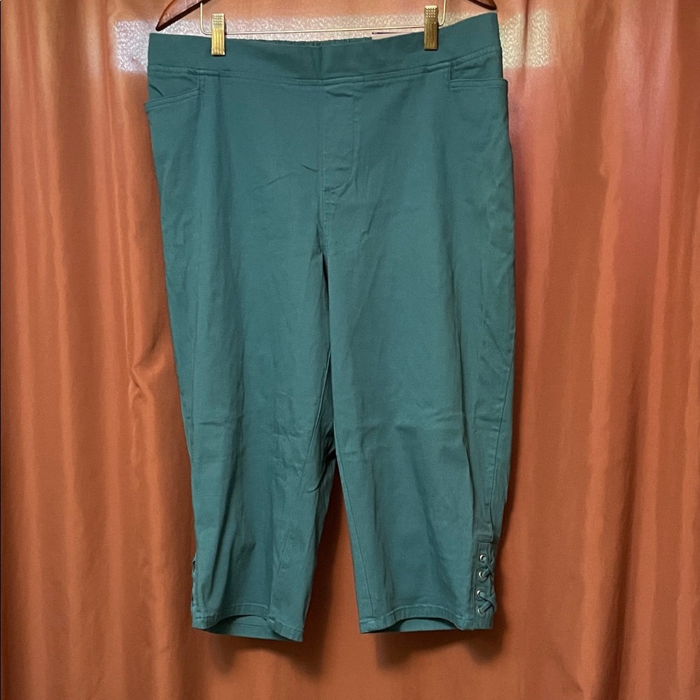 Catherines Teal Capris with Button Accents